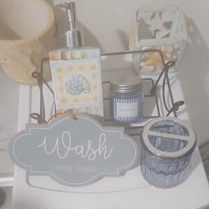 Wash Your Hands Bathroom Counter Decorative Set - Seafoam & Blue